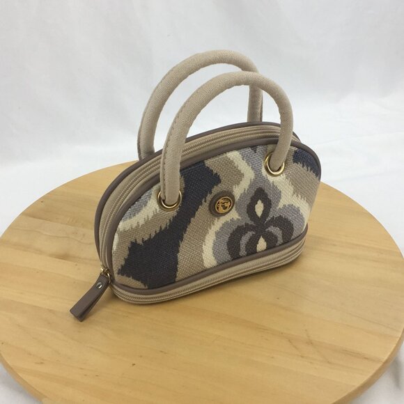 Spartina 449 Linen & Leather Mini Satchel Cosmetic Bag Makeup Bag - Picture 9 of 9